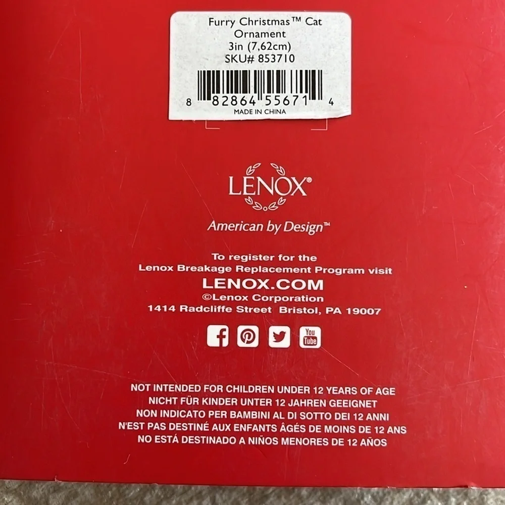 Brand New Lenox Christmas Ornament Magnet Cat Picture Photo Frame Ceramic Kitty